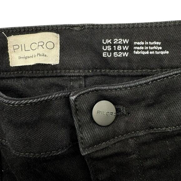 PILCRO ANTHROPOLOGIGE Women's 18 Black Dark Stretch Flare Denim Jeans Pockets - Picture 3 of 6